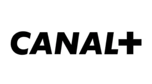 Official logo of Canal+: The letters 'CANAL' in bold capital letters, colored red and placed above a white plus sign '+' on a rectangular navy blue background