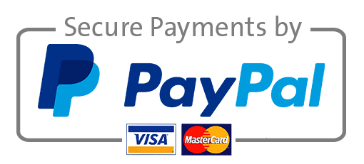 Secure payment solutions by PayPal: a blue and white PayPal logo that features two overlapping Ps